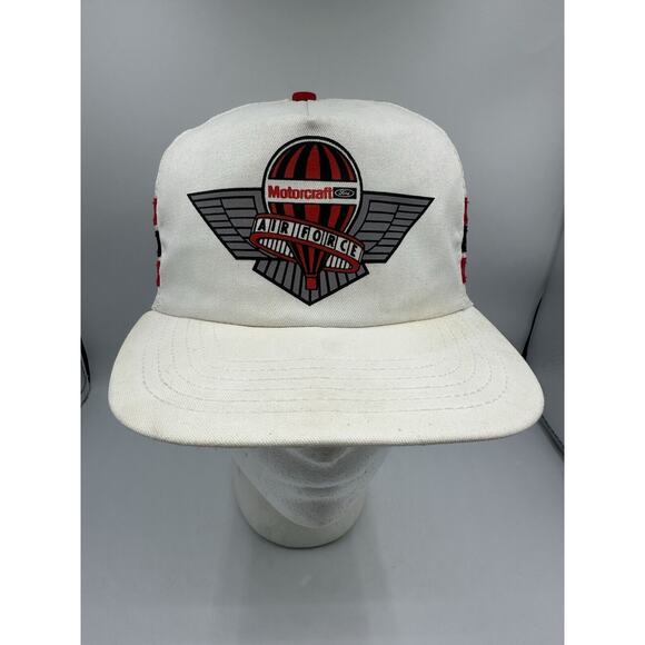 Vintage Ford Motorcraft Air Force 3 Stripe Snapback Hat Identity Tag USA Made - Picture 2 of 14